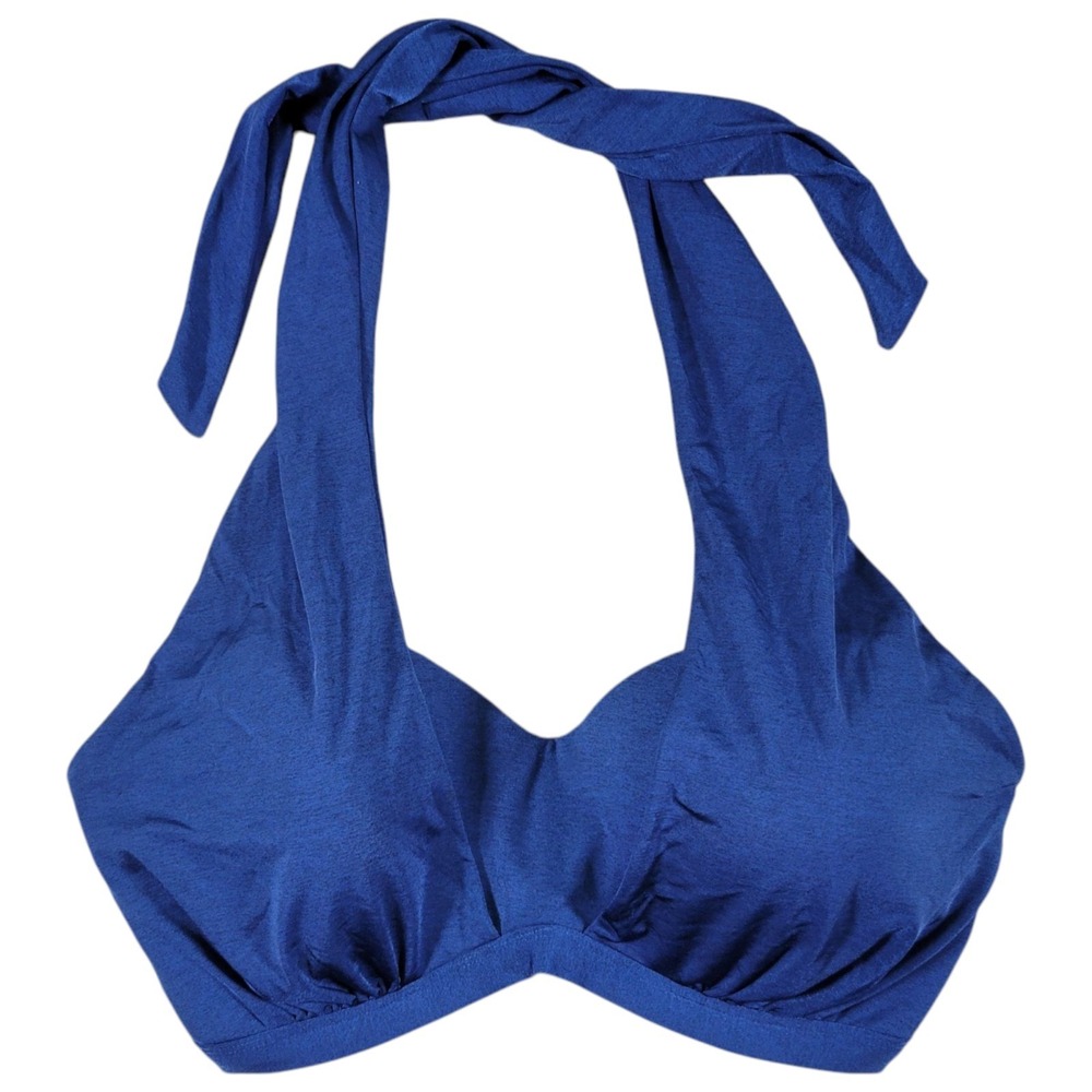 Athleta Bikini Top Womens 34D/DD Aqualuxe Molded Bra‎ Cup 2-Way Blue Halter Swim